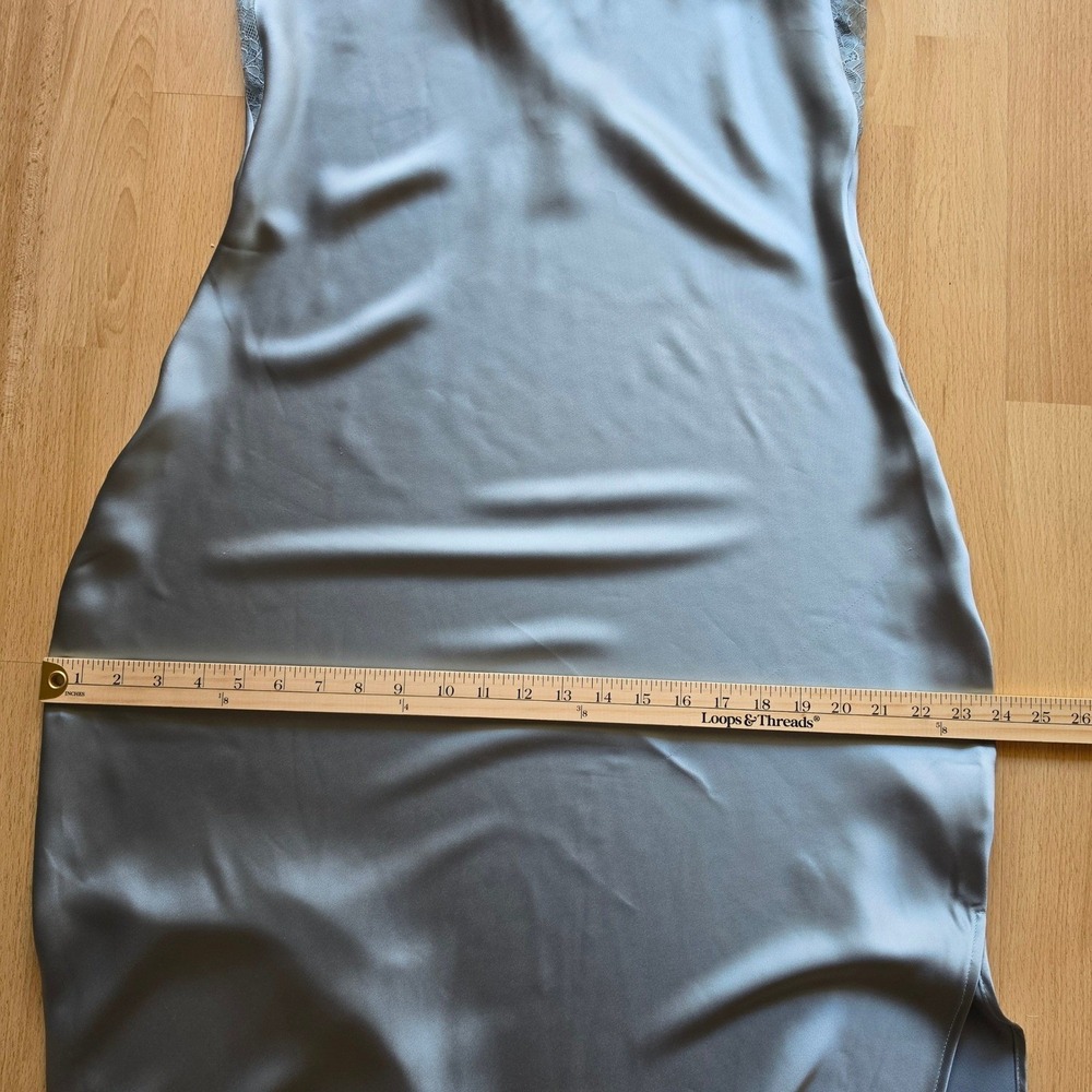 House of Harlow 1960 Teal Grey Satin Lace Trim Maxi Slip Dress Womens Large - Picture 9 of 11